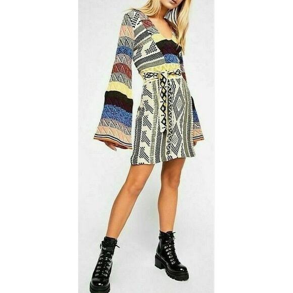 Free People Womens Patchwork Sweater Dress Size M - Picture 3 of 3